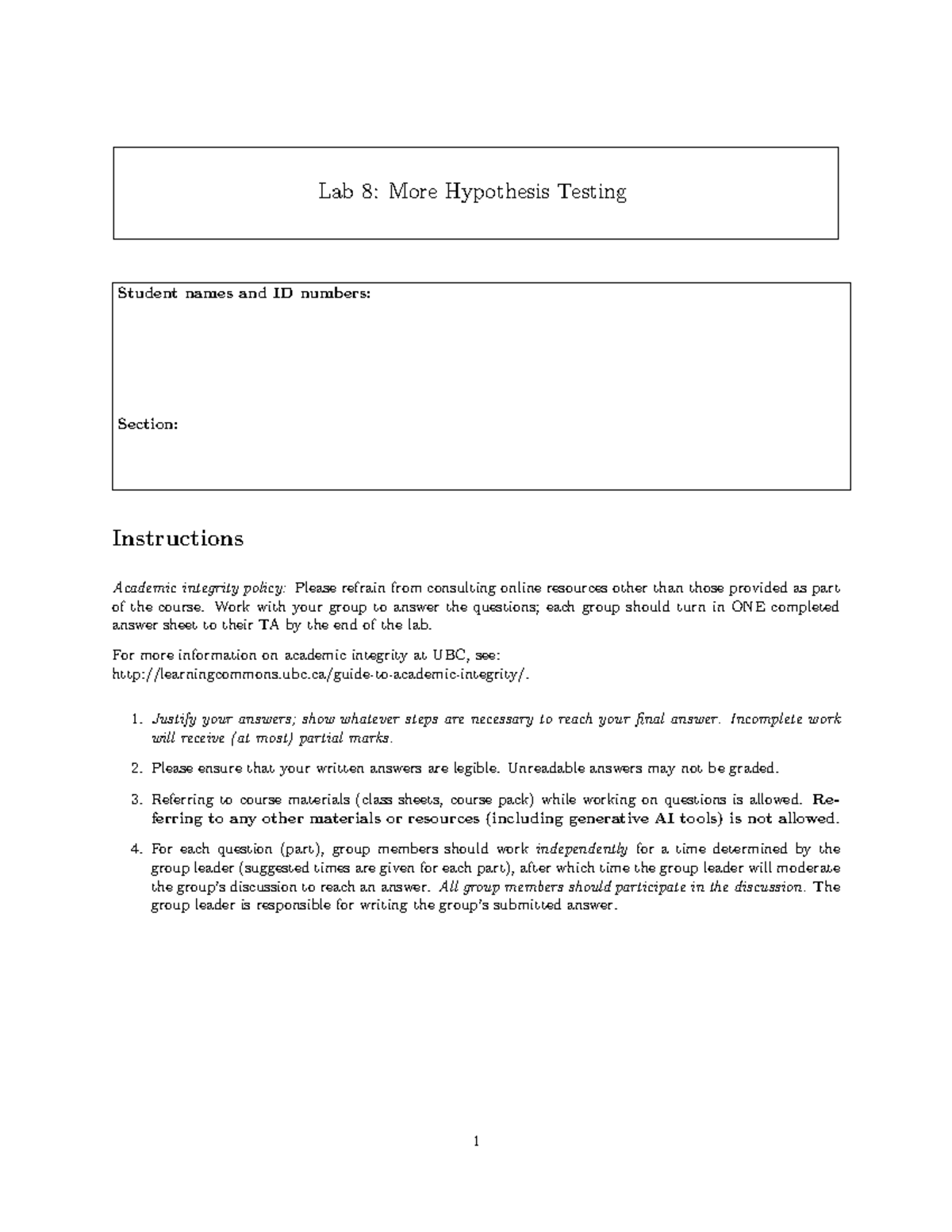 Lab 8: Hypothesis Testing Solutions and Instructions - Studocu