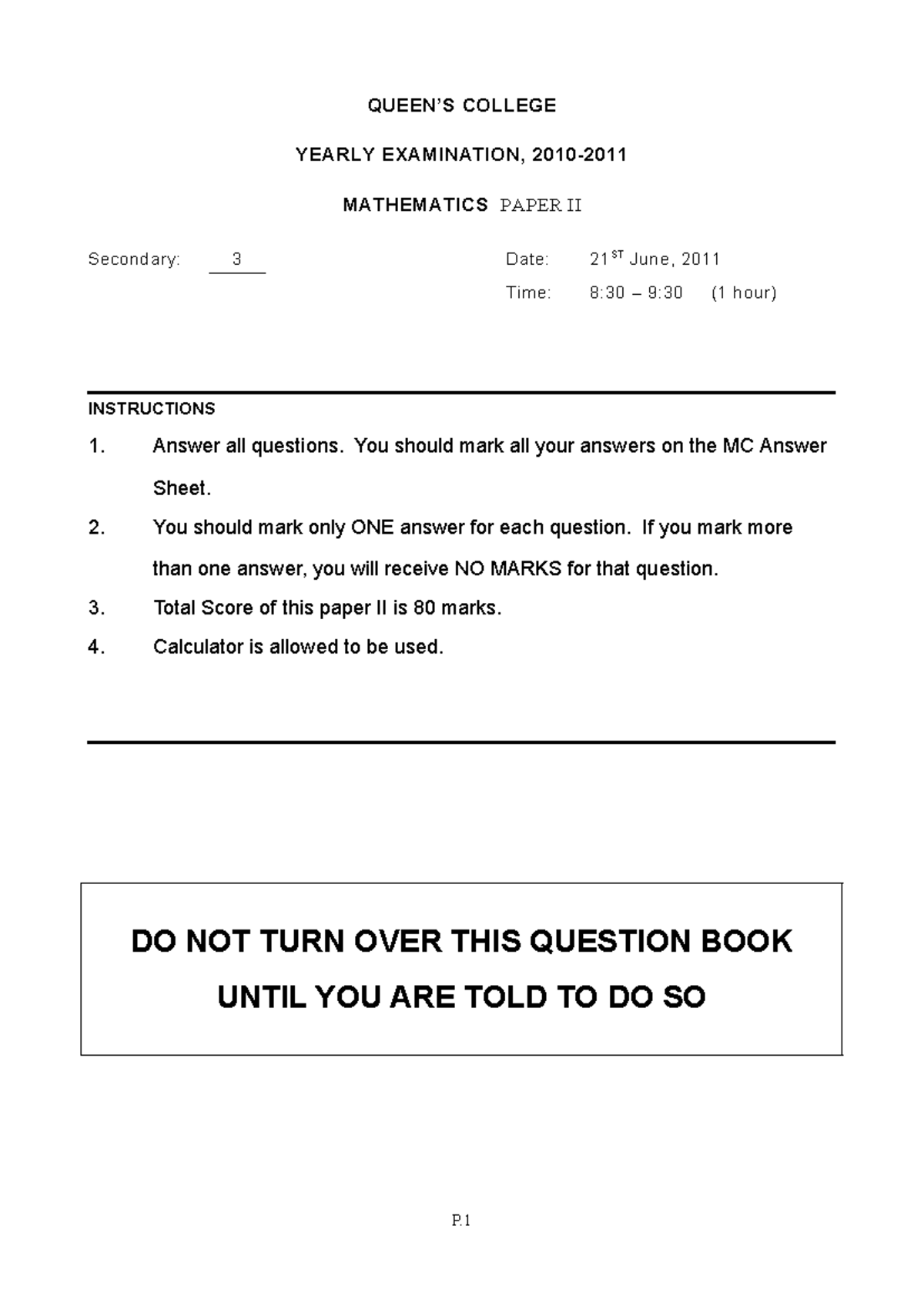 S3 10-11 Yearly Exam - Mathematics Paper II - Studocu