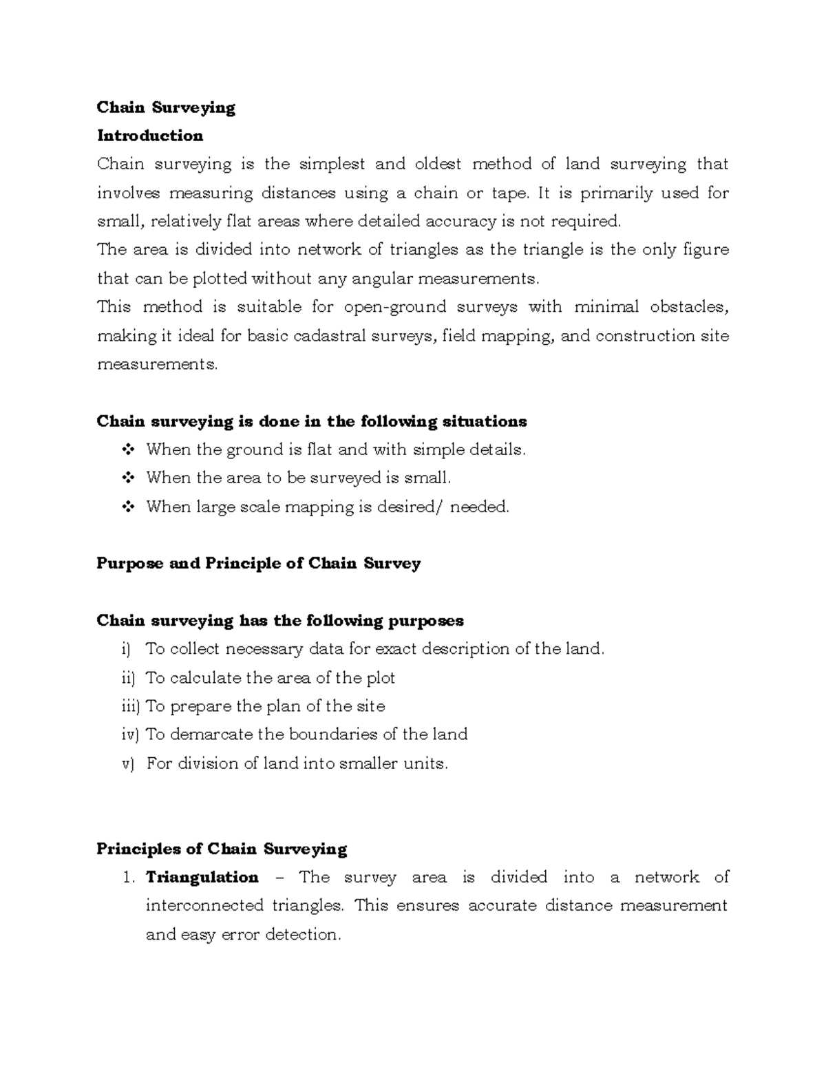 Chain Surveying - Lecture Notes for Exam Revision (ENG 101) - Studocu