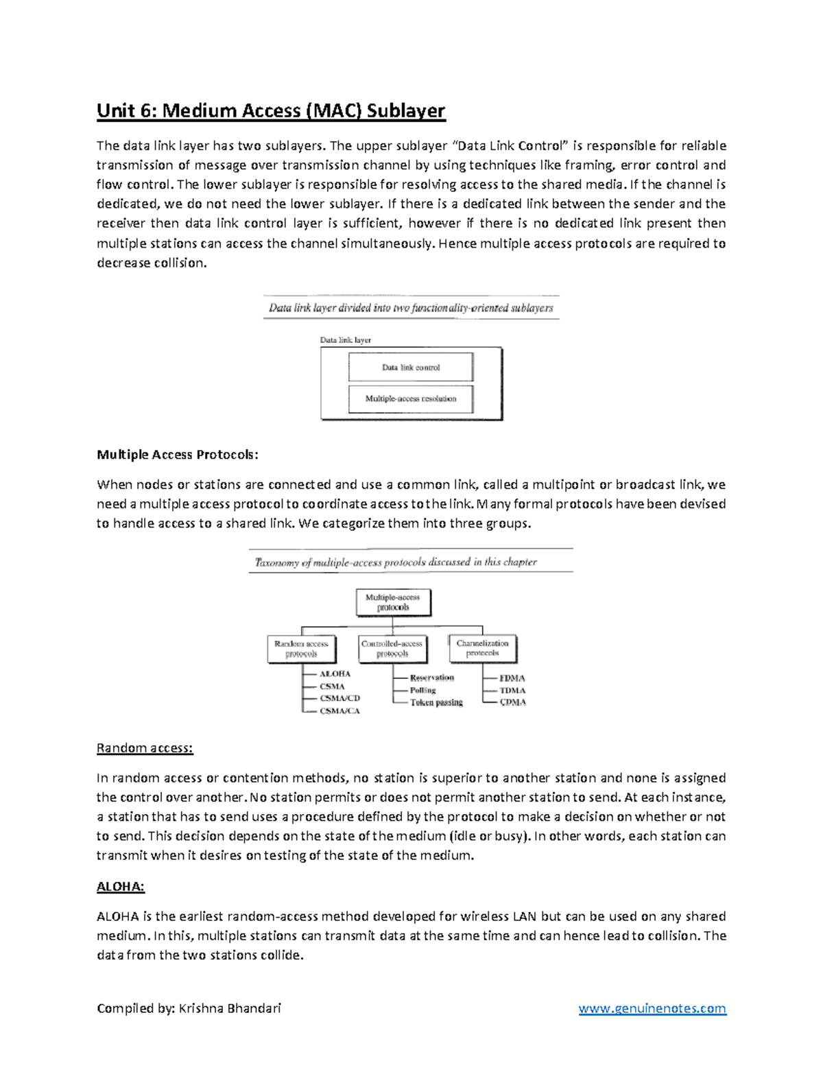 Unit 6: Medium Access Control (MAC) Sublayer Overview and Protocols ...