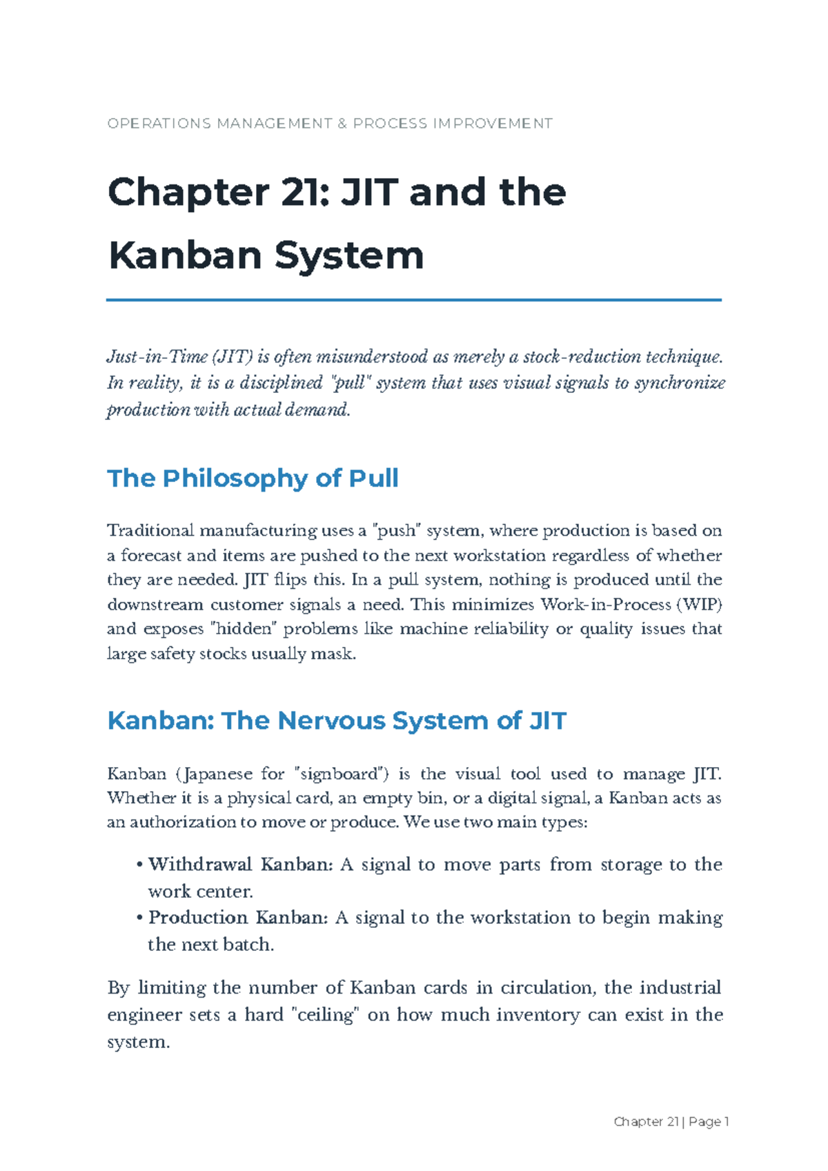 Chapter 21: JIT & Kanban System in Operations Management - Studocu