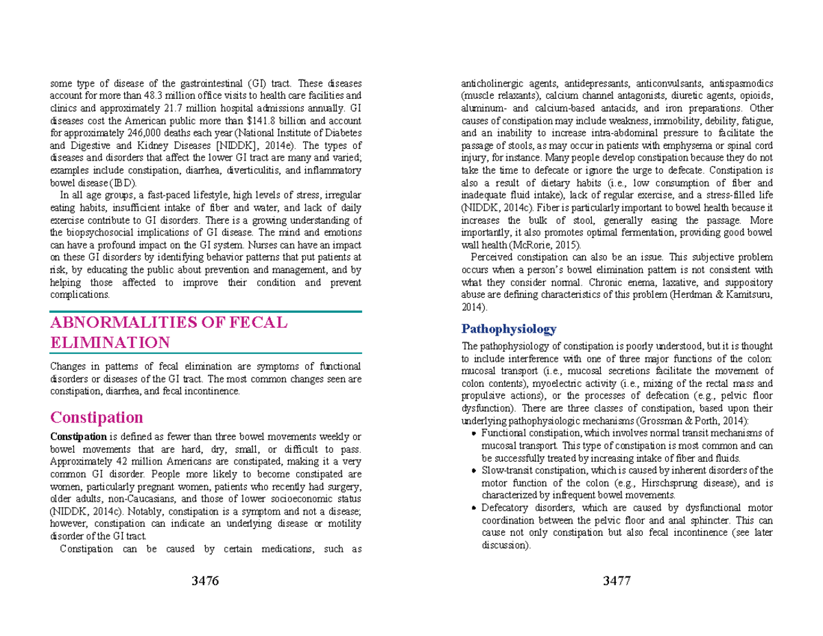 Gastrointestinal Disorders: Focus on Constipation and Management - Studocu