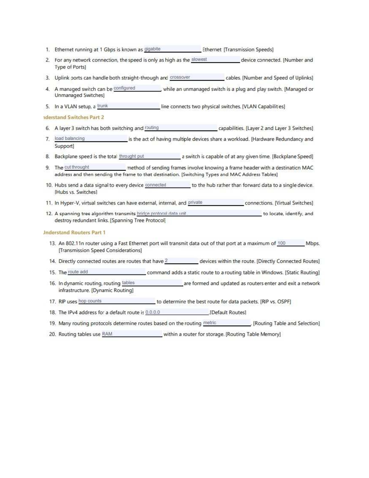 Chapter Summary and Analysis Notes for Network Hardware (Course Code: 3 ...