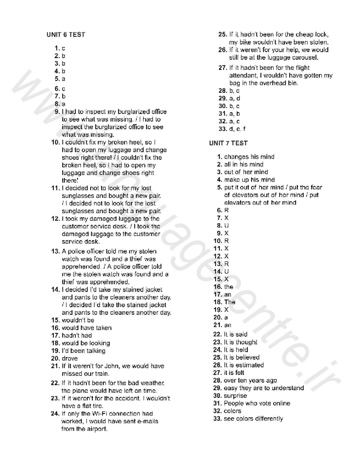 Summit 2B Tests Answer Key: Units 6-10 - Studocu