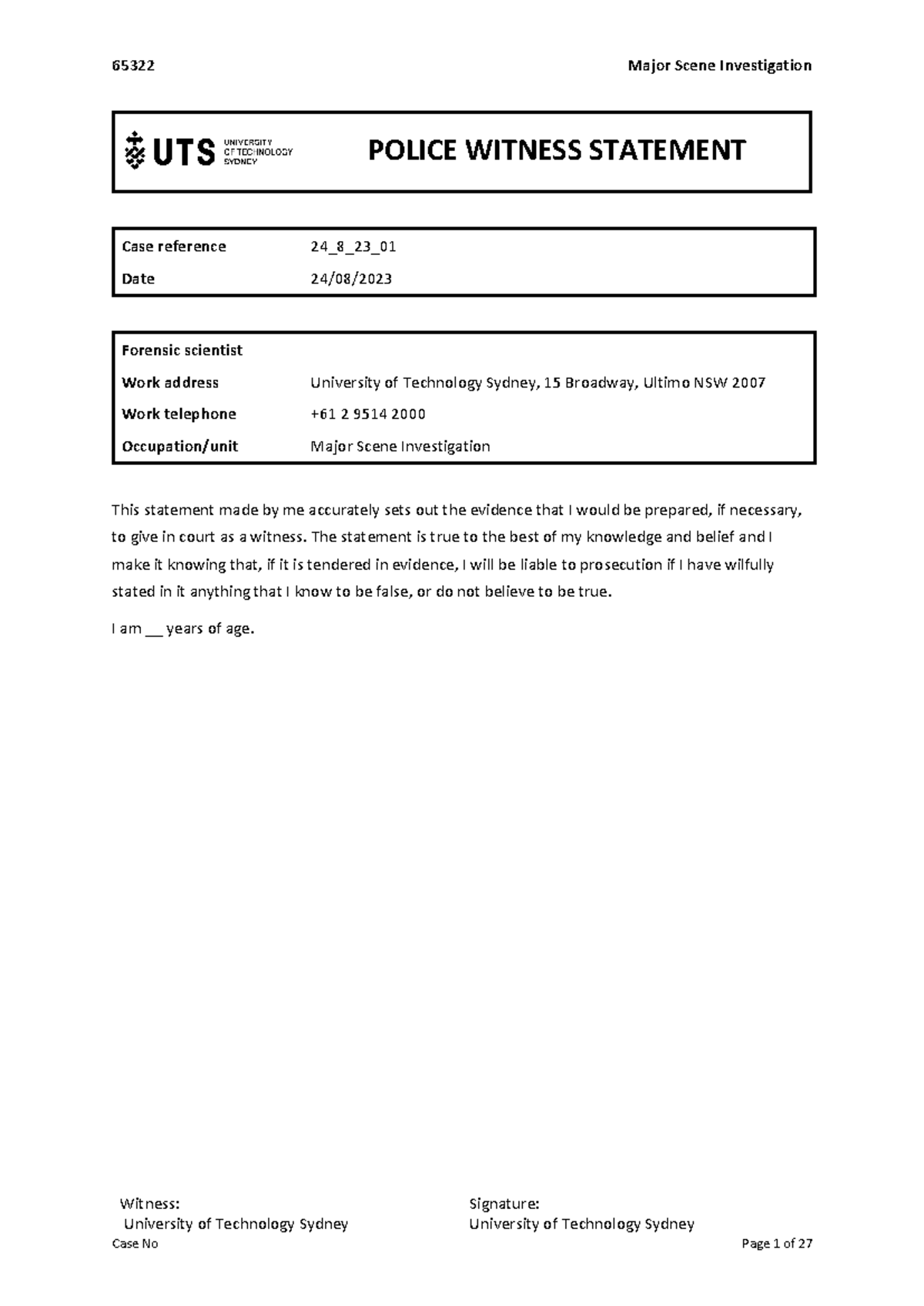 Police witness statement - Witness: University of Technology Sydney ...