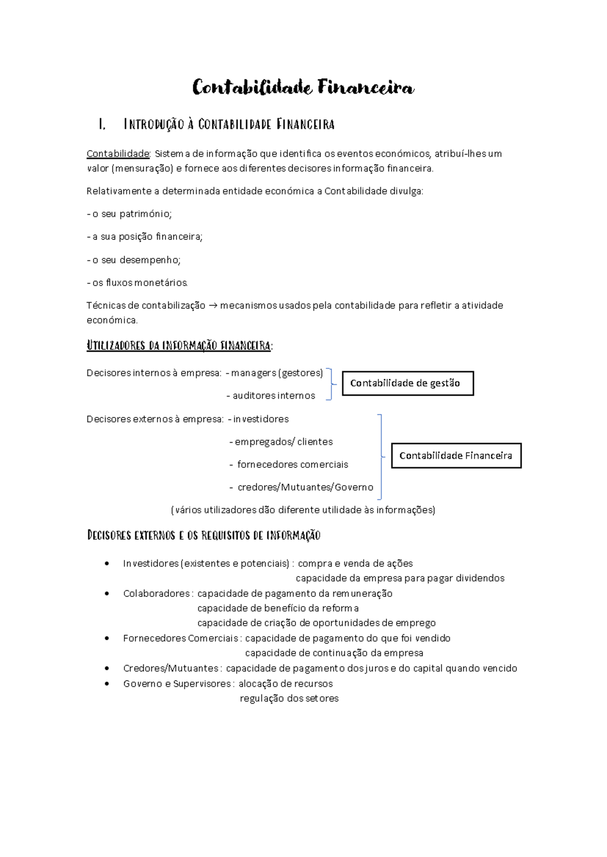 Resumos de Contabilidade Financeira - Curso de Contabilidade - Studocu