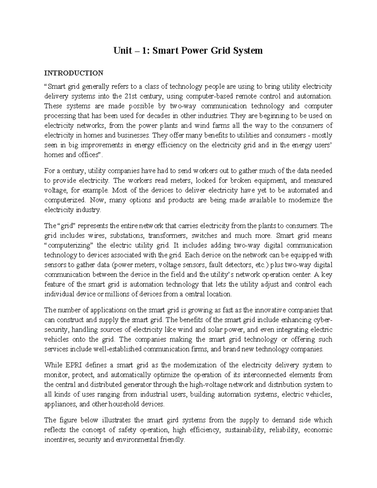 Unit 1: Introduction to Smart Power Grid Systems and Technologies - Studocu