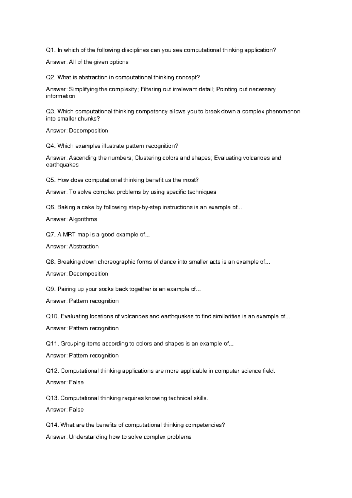 Computational Thinking Week 2 Notes (CT101) - Studocu