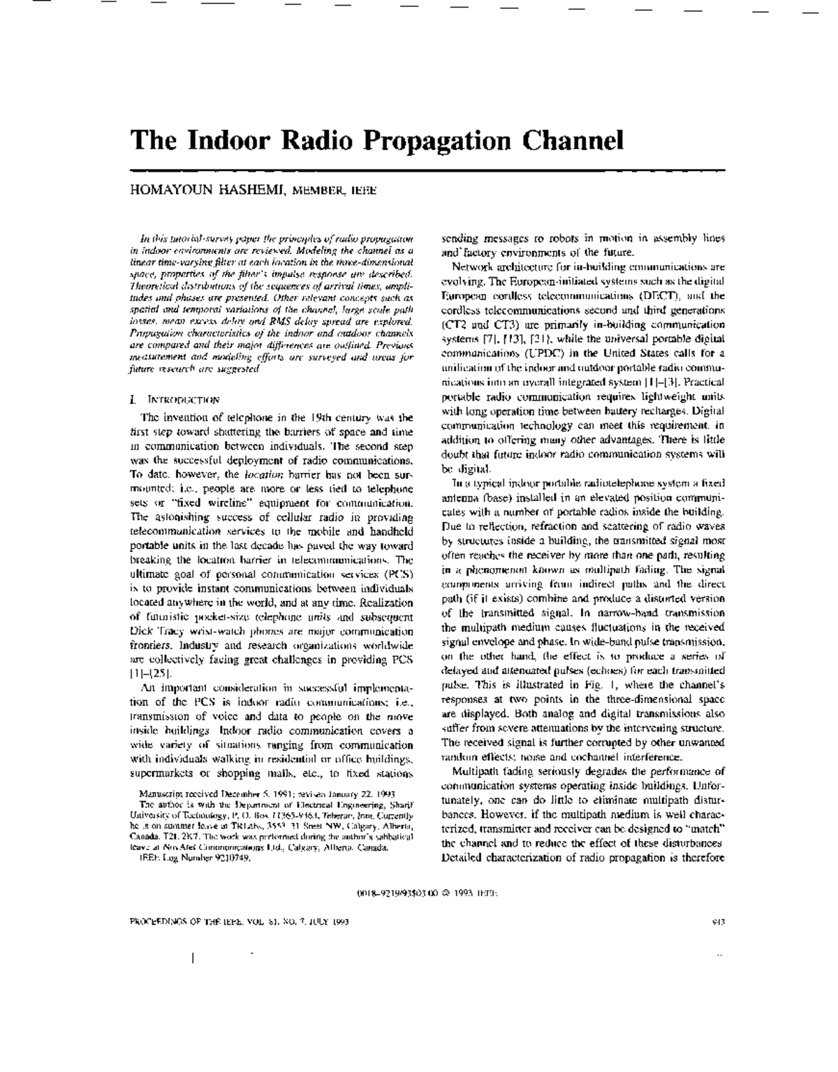 The Indoor Radio Propagation Channel - Modeling the channel as a linear ...