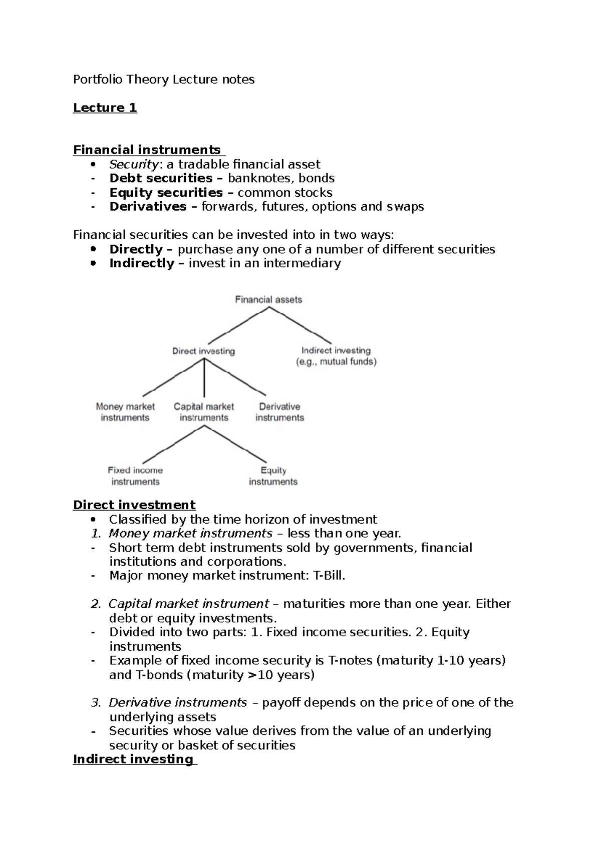 Portfolio Theory Lecture notes - Portfolio Theory Lecture notes Lecture ...