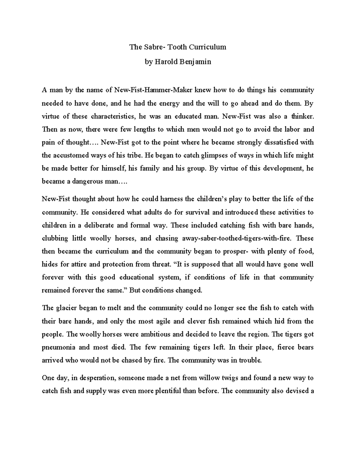 The Sabre Tooth Curriculum: Lessons from Harold Benjamin's Community ...