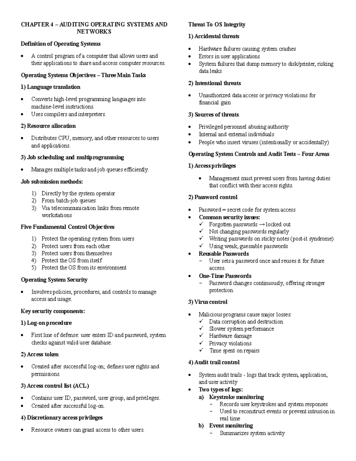 CIS 101 Midterm Review: Auditing Operating Systems & Networks - Studocu