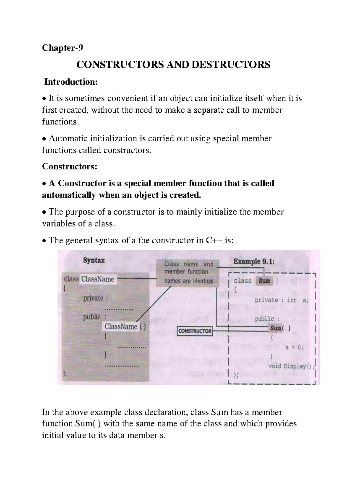 Constructors and Destructors Overview for CS101 Lecture Notes - Studocu