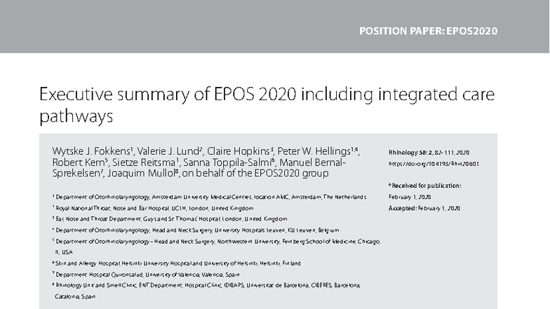 EPOS2020: Executive Summary and Integrated Care Pathways for CRS ...