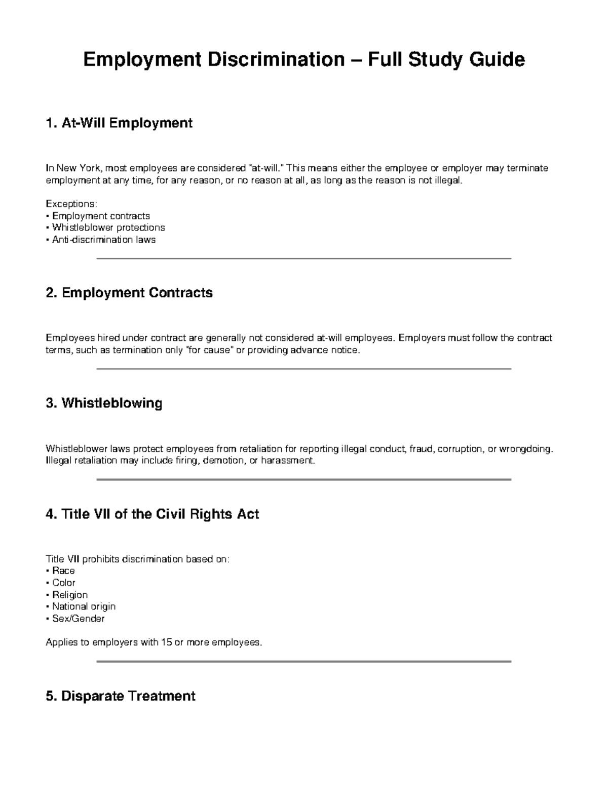 Employment Discrimination Study Guide: Key Concepts & Laws - Studocu
