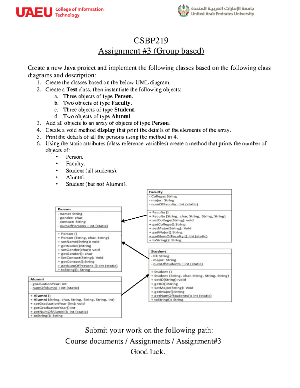 CSBP219 Assignment: Java Project Implementation & Class Diagram Tasks ...