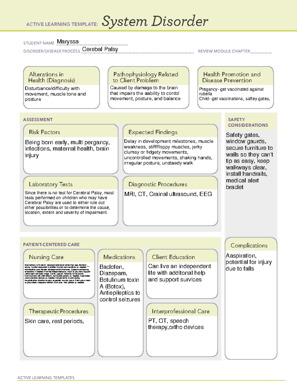 ATI Cerebral Palsy: Active Learning Template Overview - Studocu
