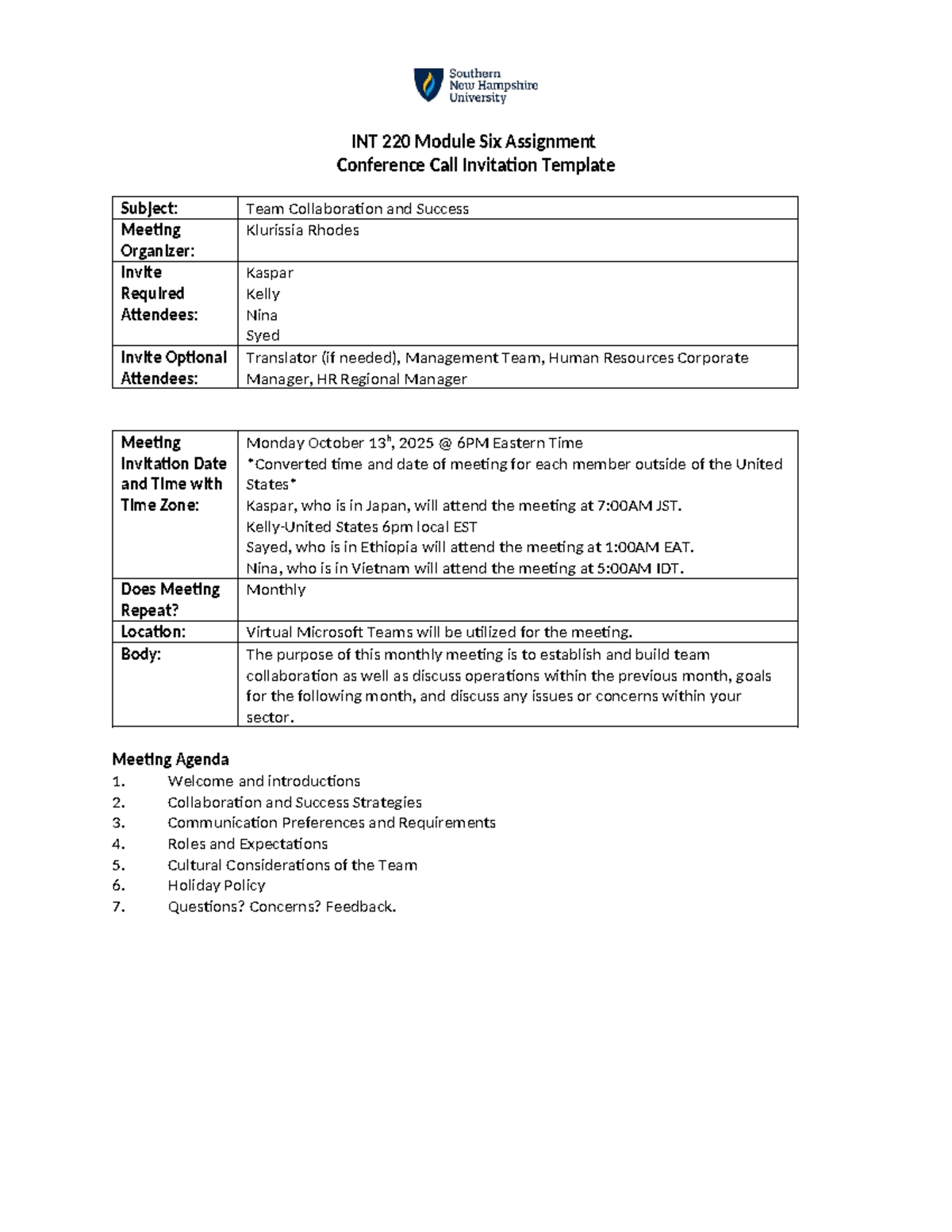 INT 220 Module 6 Conference Call Invitation Template - Studocu