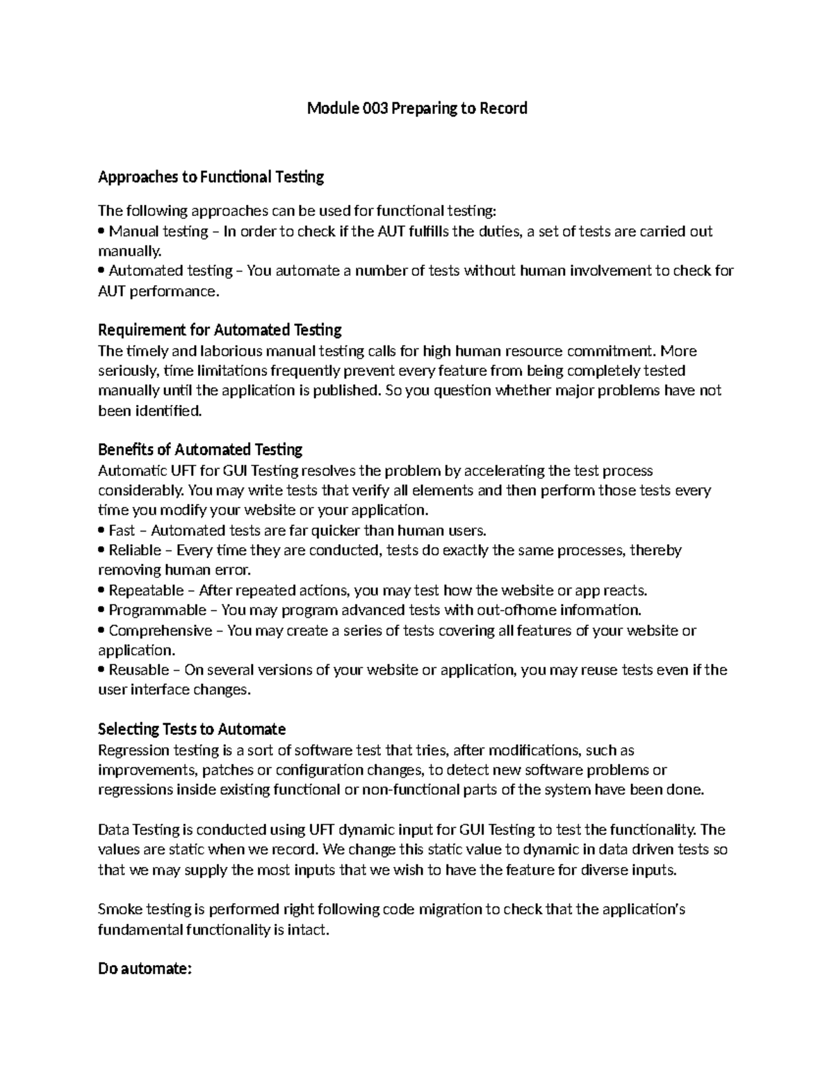 Module 003: Approaches to Functional Testing in Unified Functional ...