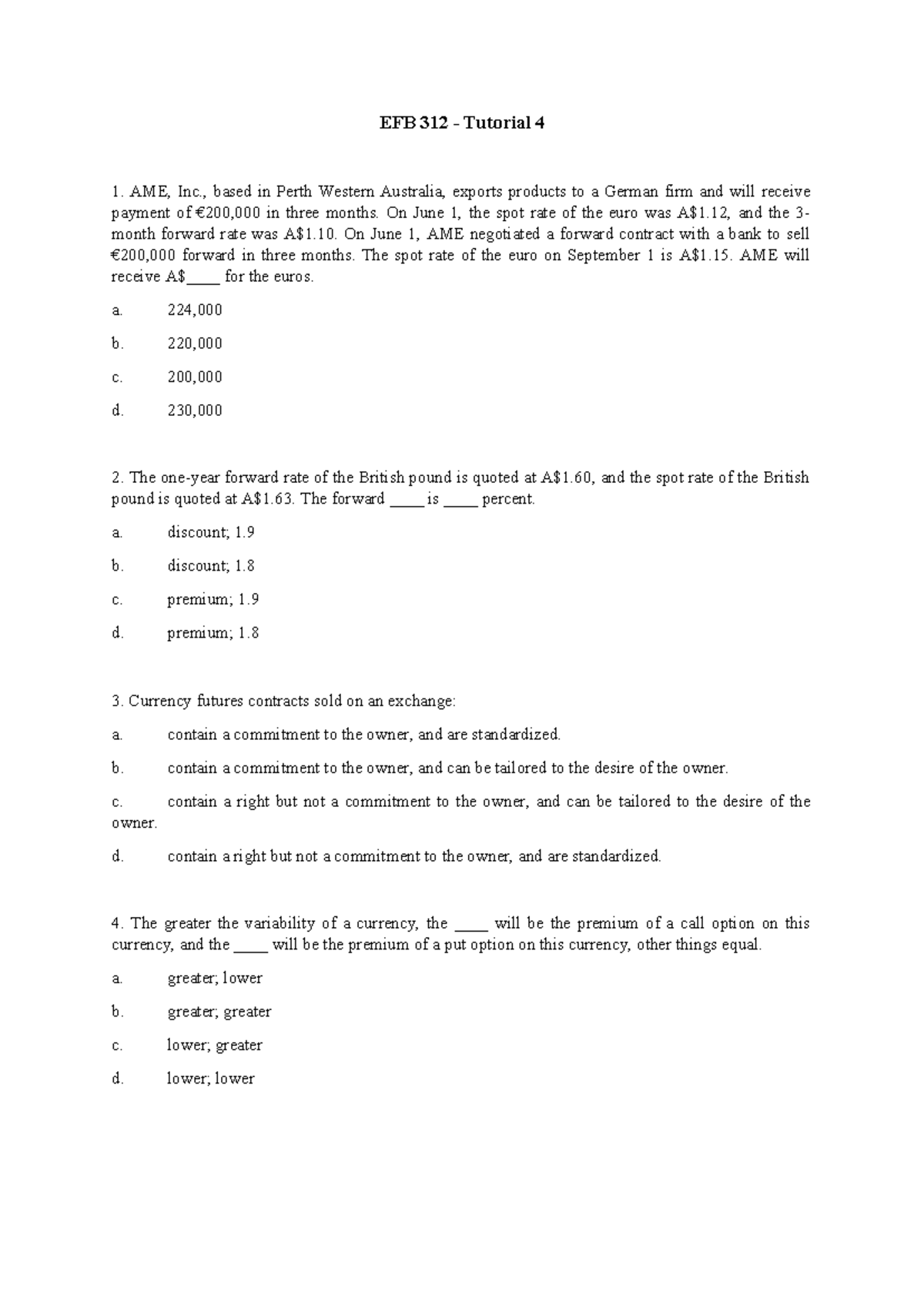 Tutorial 4 - 2022 S2 - Practise questions in relation to mid semester ...