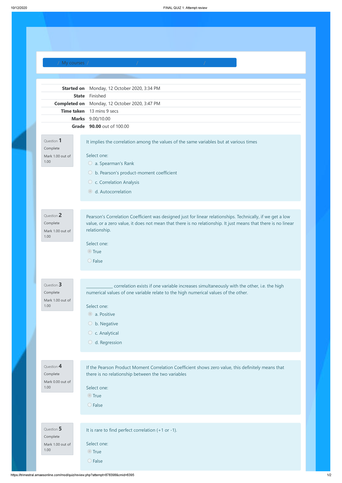 Quantitative Methods UGRD-IT6210 Final Quiz 1 Attempt Review - Studocu