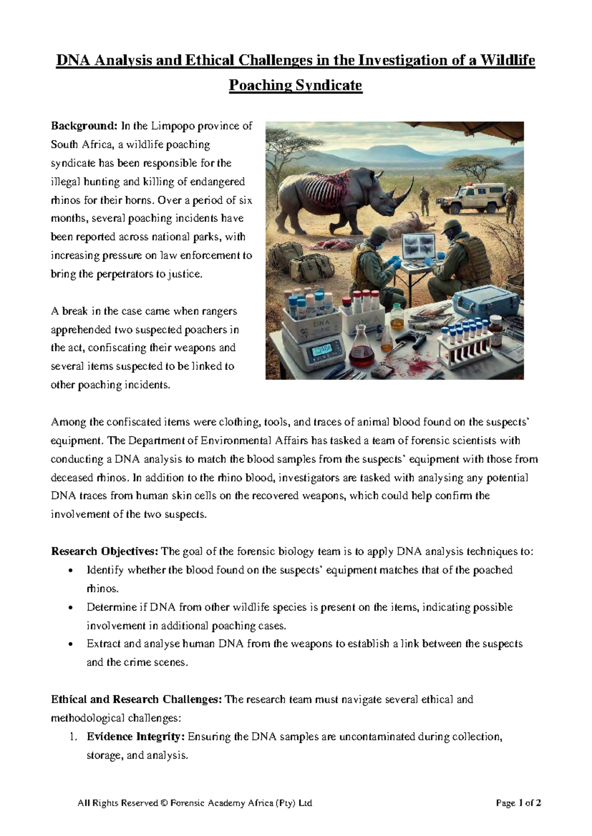 FB02-117434-CS01 Case Study: DNA Analysis in Wildlife Poaching Ethics ...