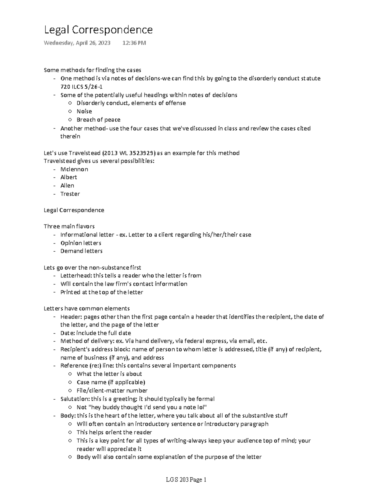 LGS 203 Legal Correspondence - Some methods for finding the cases One ...