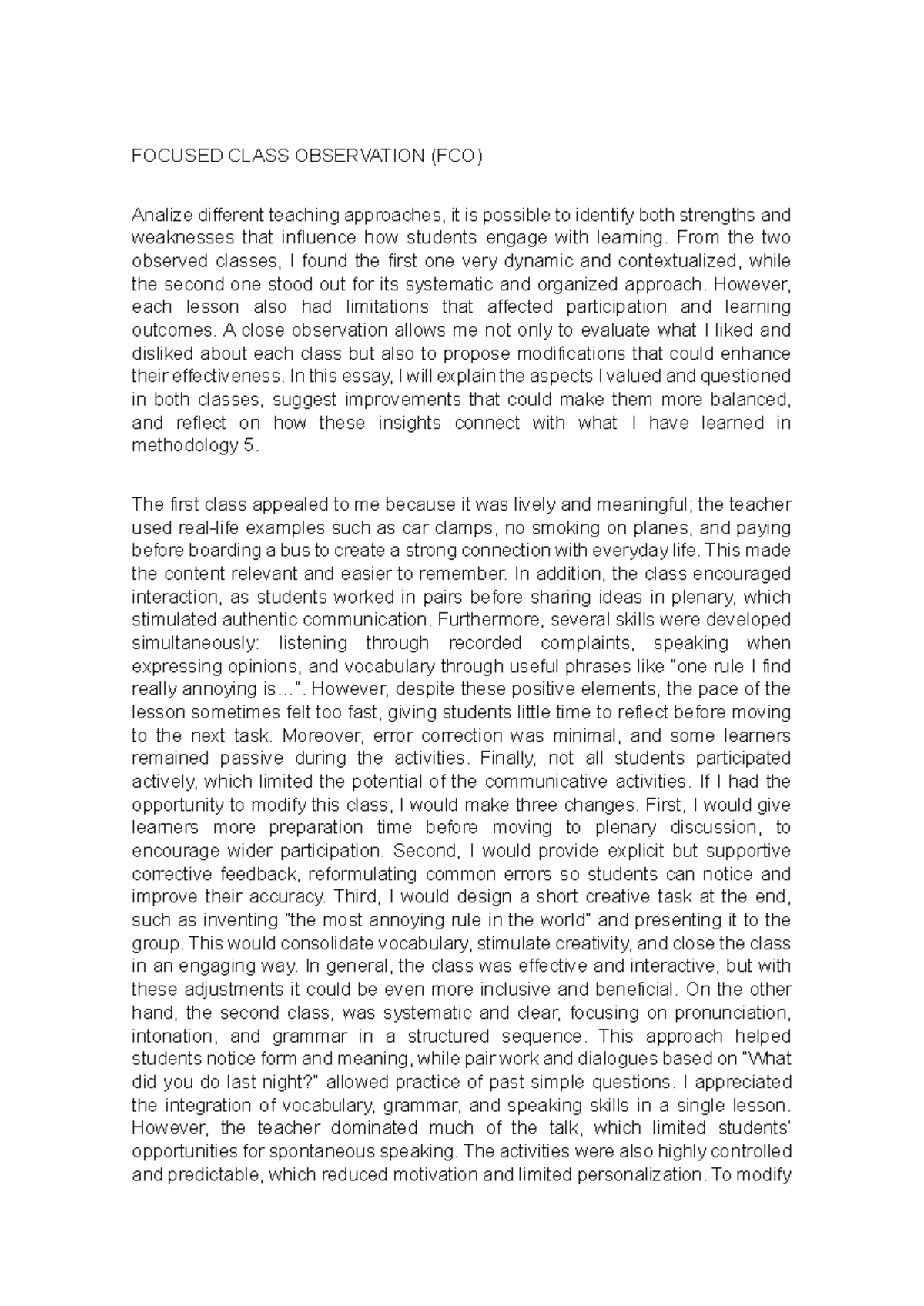 Focused Class Observation (FCO): Analyzing Teaching Approaches and ...