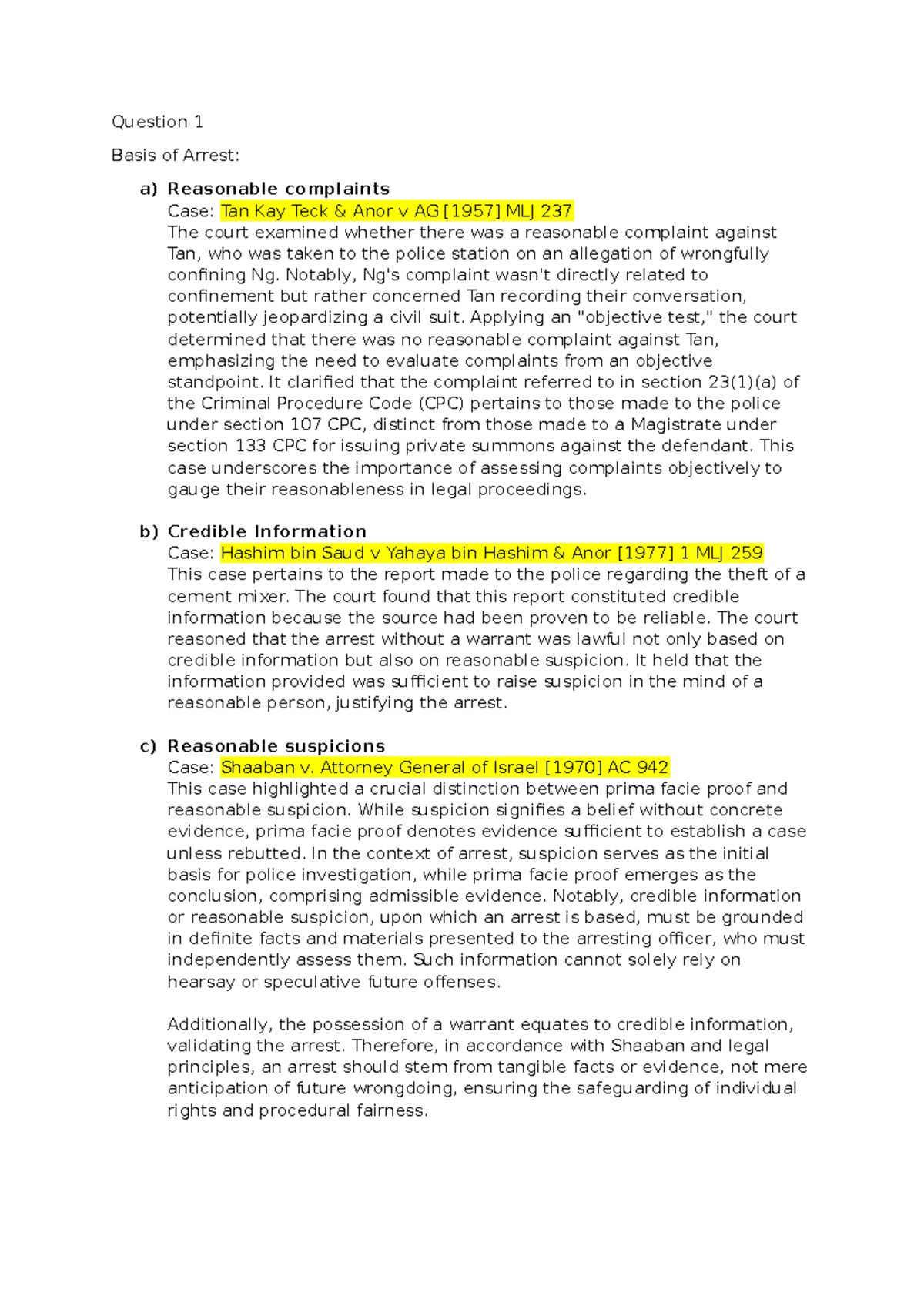 CASE Basis of Arrest: Legal Insights on Reasonable Grounds and Evidence ...