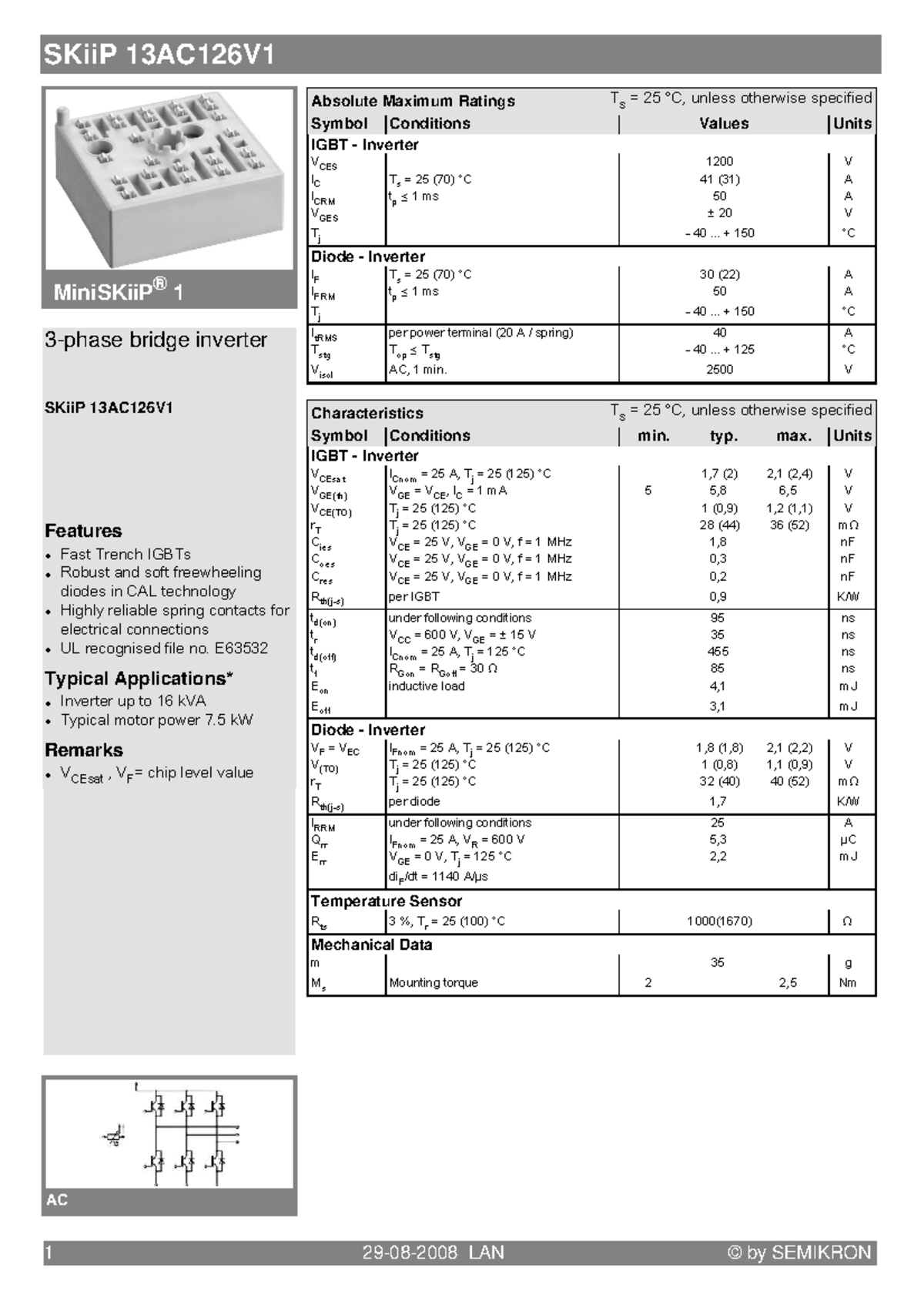 SKiiP 13AC126V1 IGBT Inverter Datasheet and Specifications - Studocu