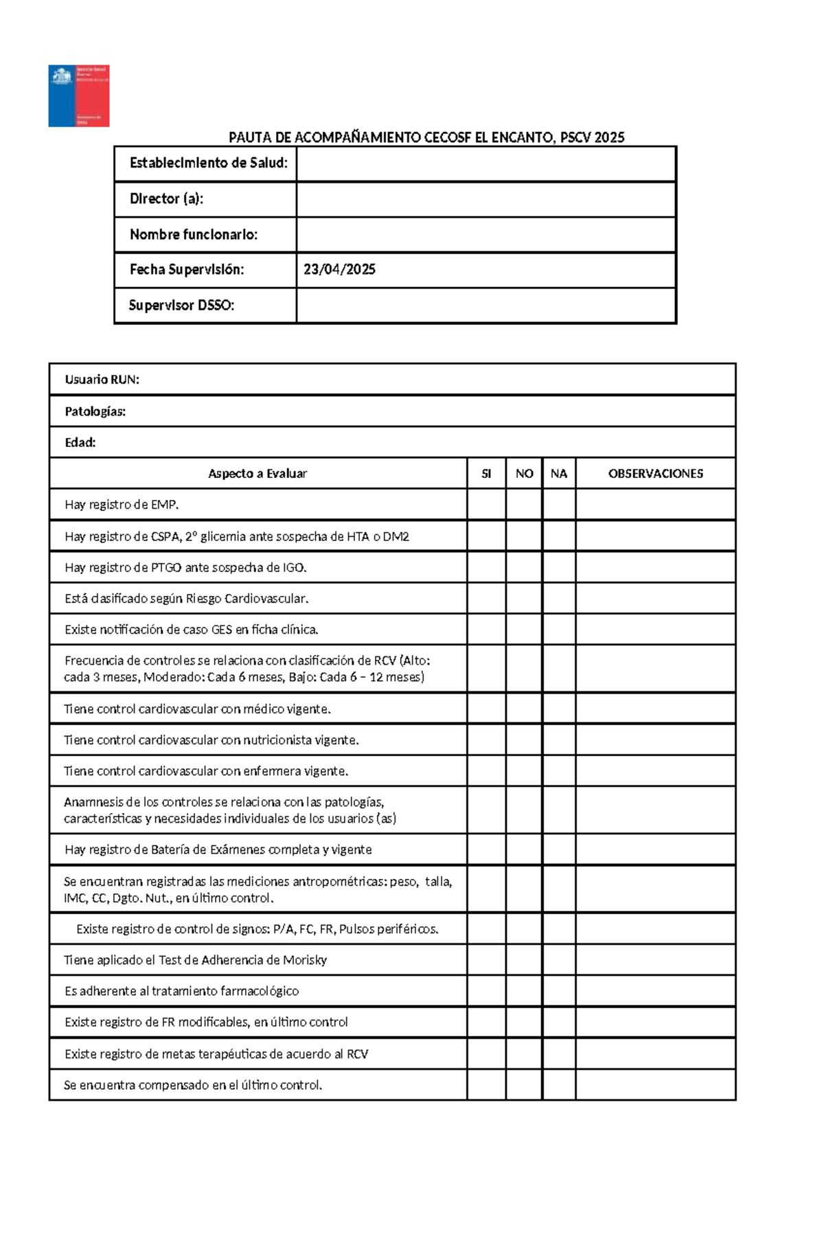 Pauta Supervisión Salud PSCV 2021: Evaluación de Control Cardiovascular ...