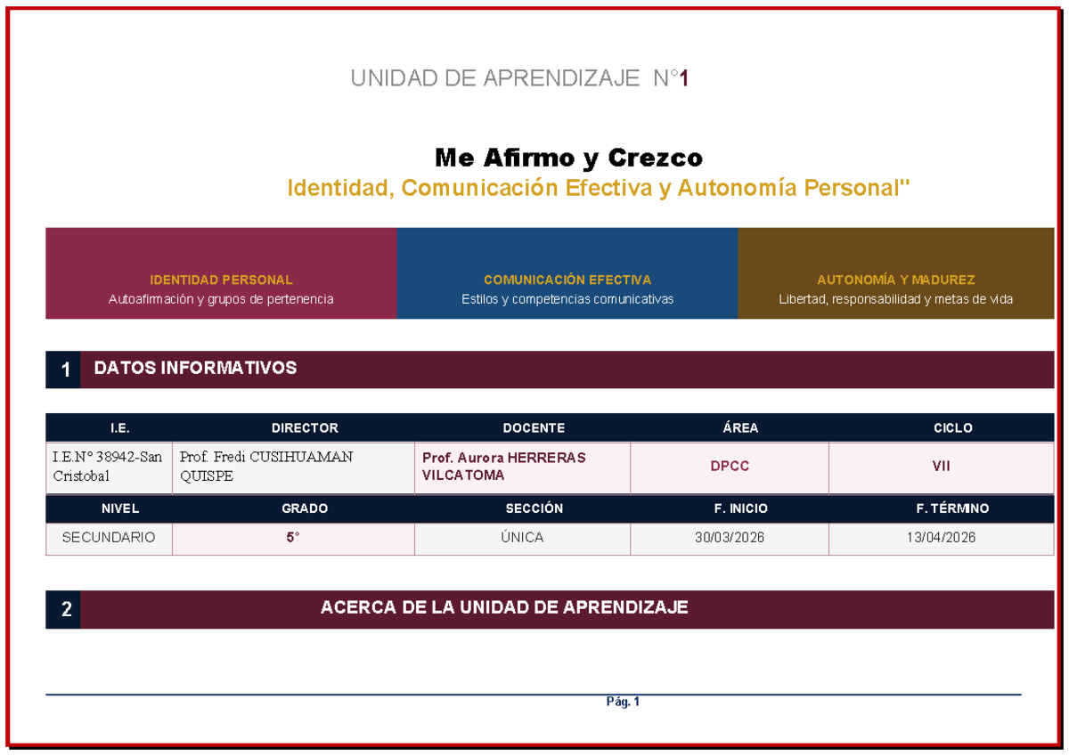 Unidad de Aprendizaje DPCC 5: Identidad, Comunicación y Autonomía - Studocu