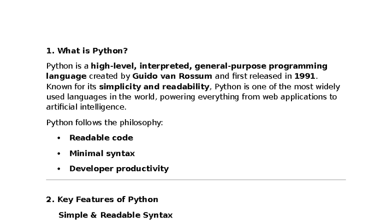Python Overview: Key Features, Uses, and Popularity Insights - Studocu