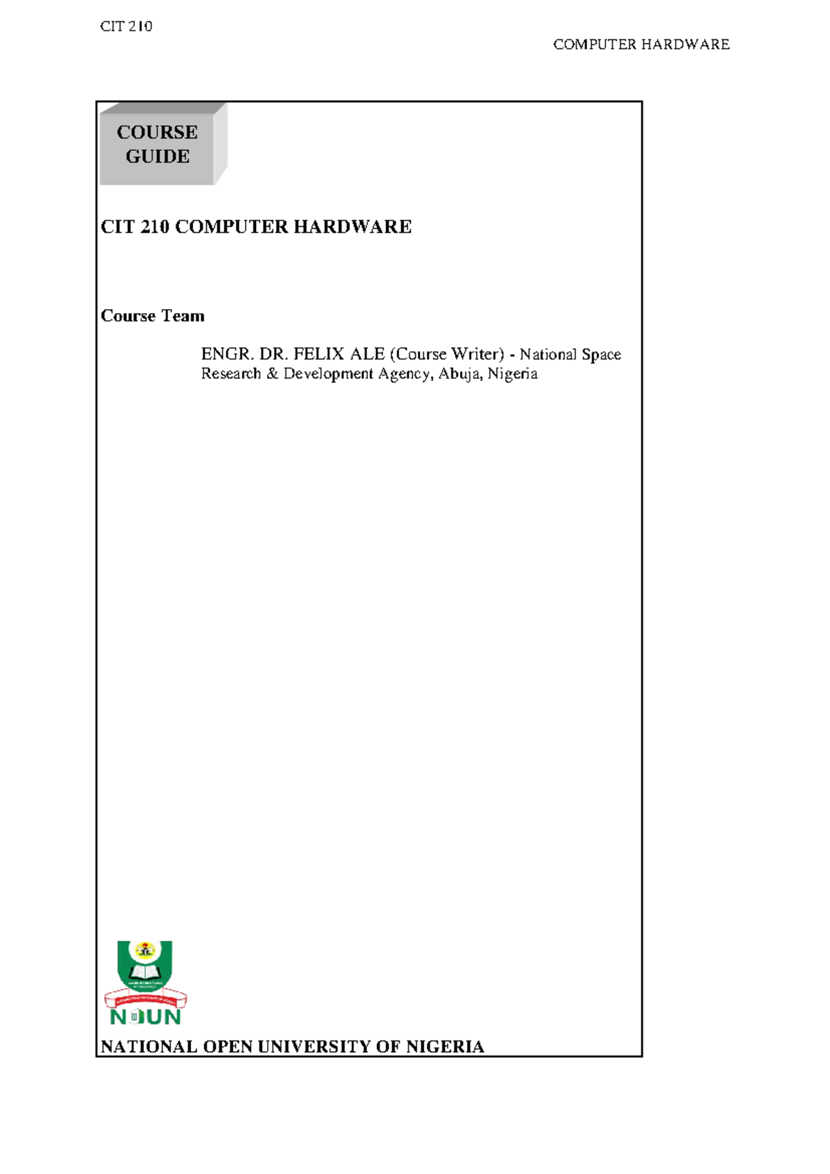 CIT 210 Computer Hardware Course Guide: Comprehensive Overview and ...