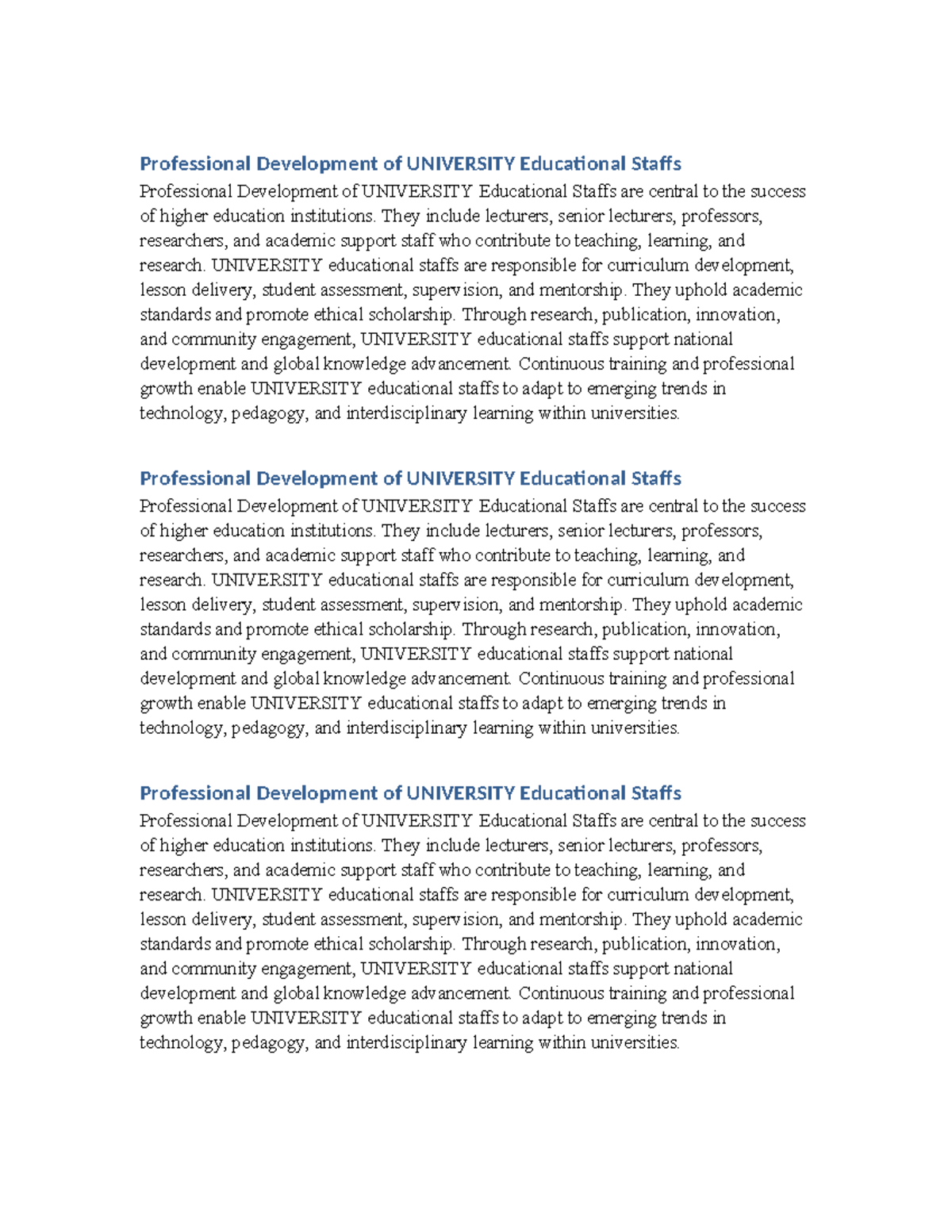 Professional Development of UNIVERSITY Educational Staffs: A ...