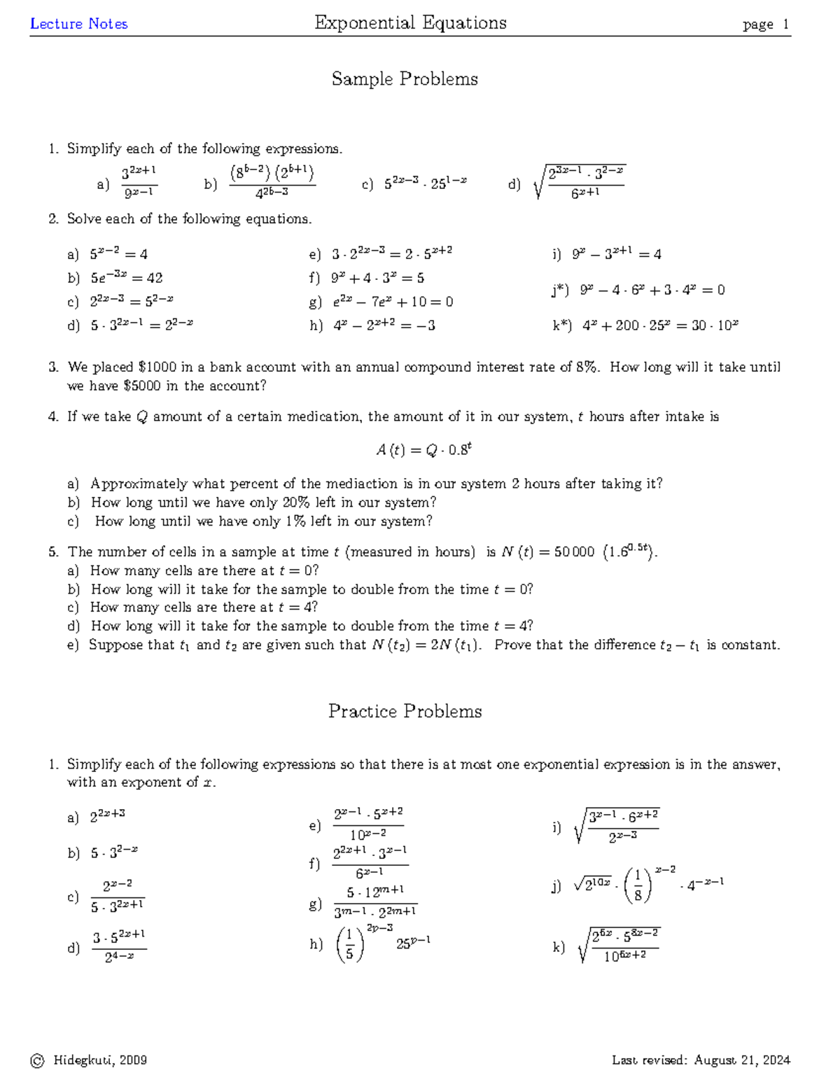 Exponential Equations Practice Problems - ECOHS - Jan 2026 - Studocu