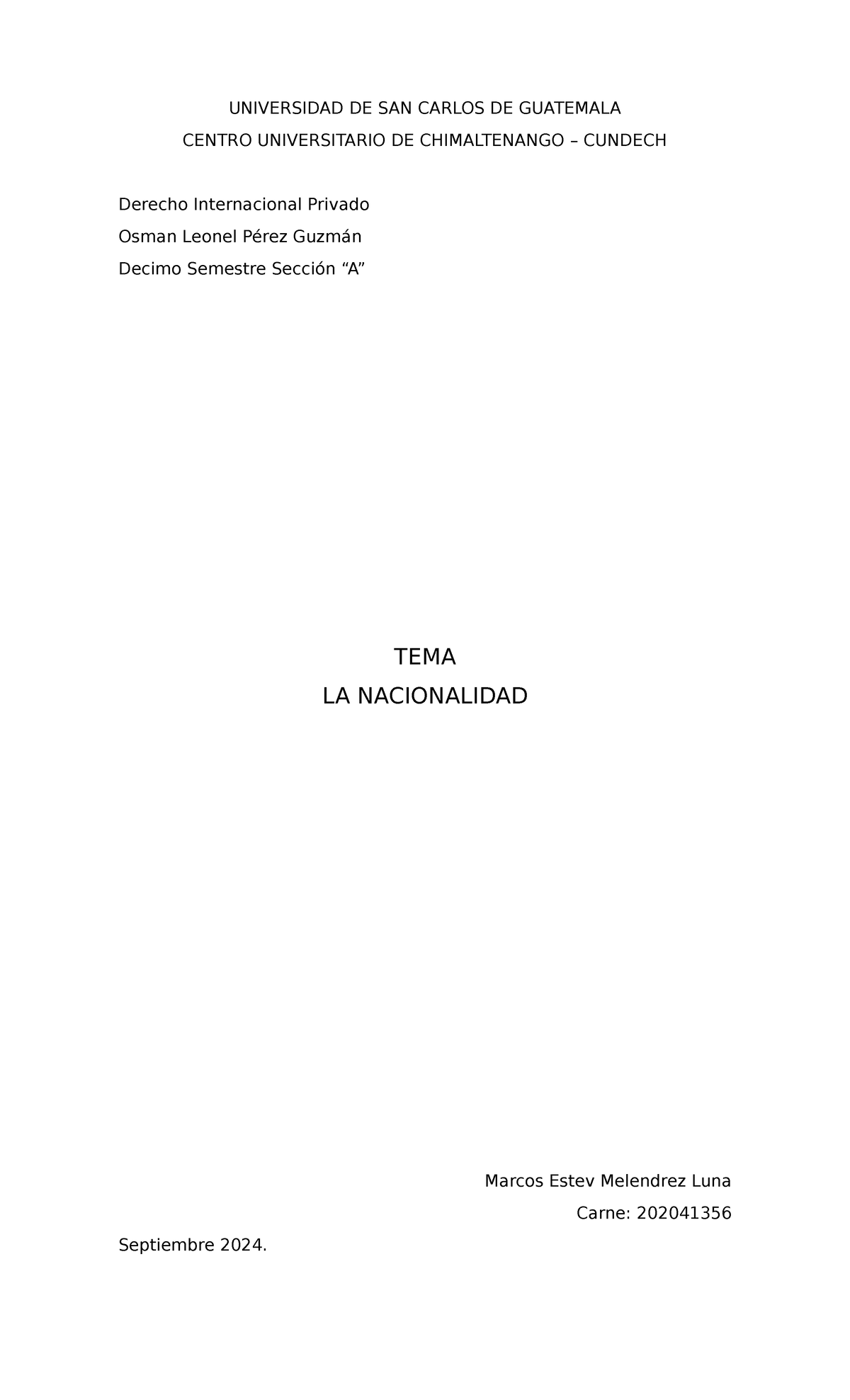 LA NACIONALIDAD EN EL DERECHO INTERNACIONAL PRIVADO - DIP103 - Document Preview