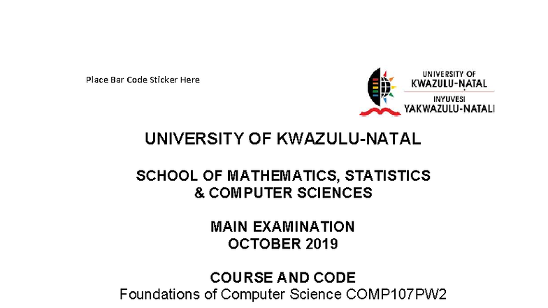 COMP107 2019 Main Exam - Foundations of Computer Science - Studocu