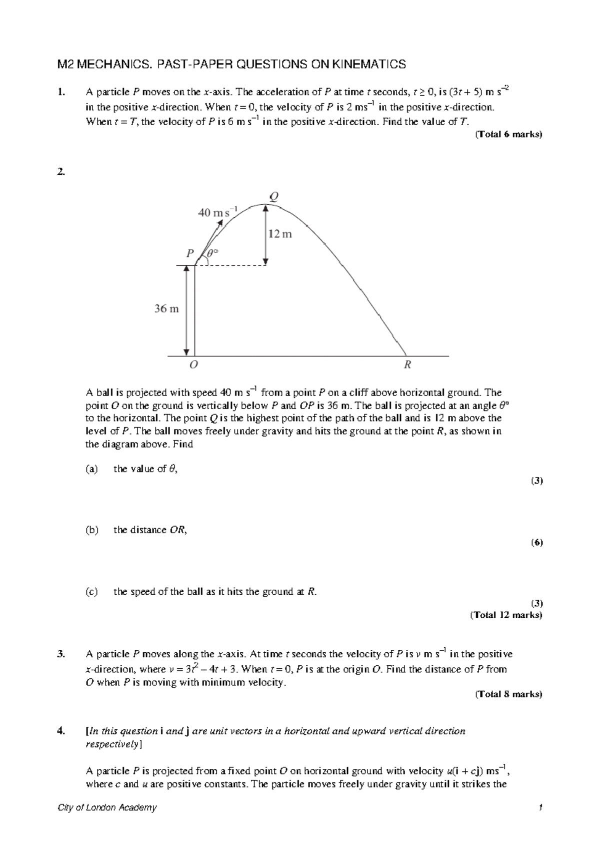 m2-mechanics-past-paper-questions-on-kinematics-studocu