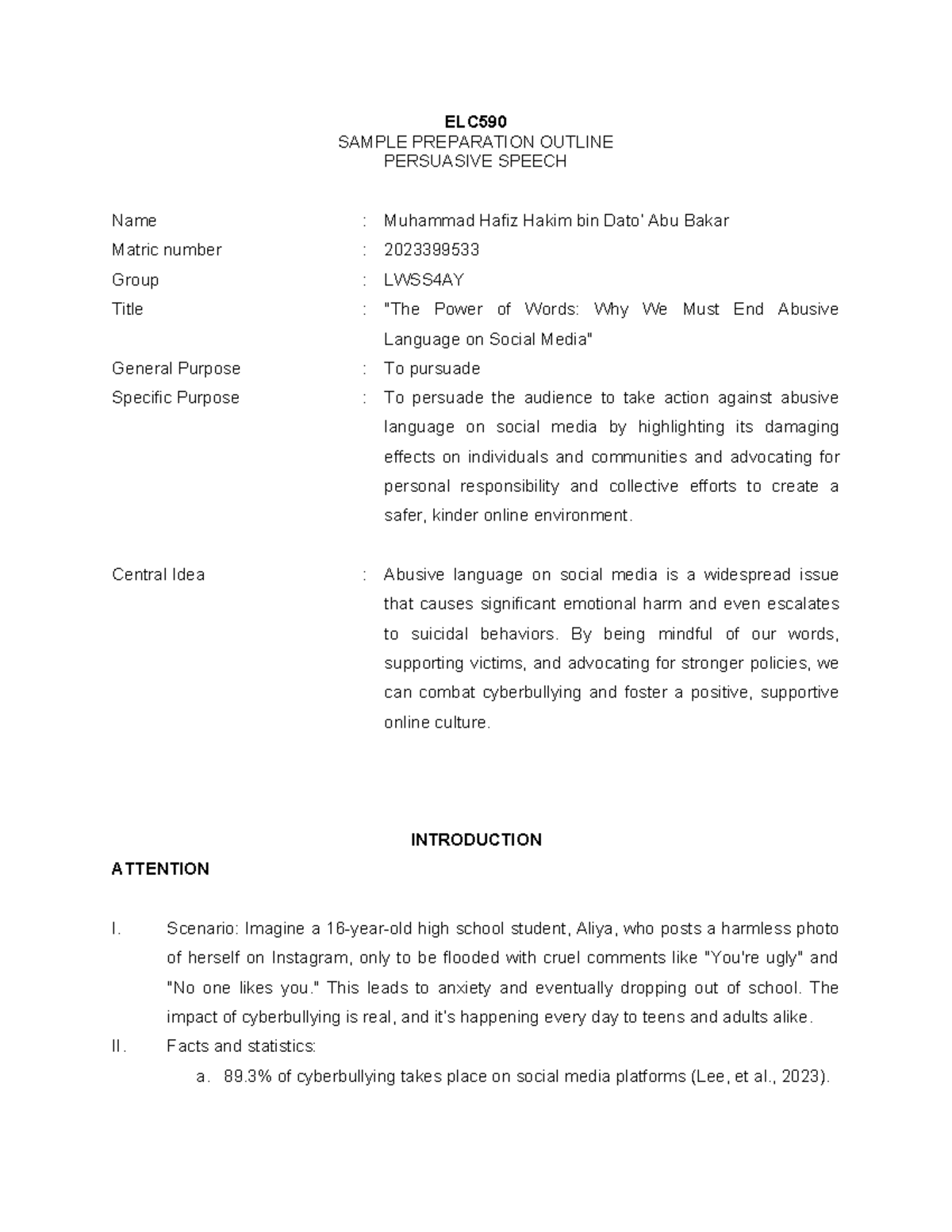 ELC590 - Hafiz's - no reliable - ELC SAMPLE PREPARATION OUTLINE ...