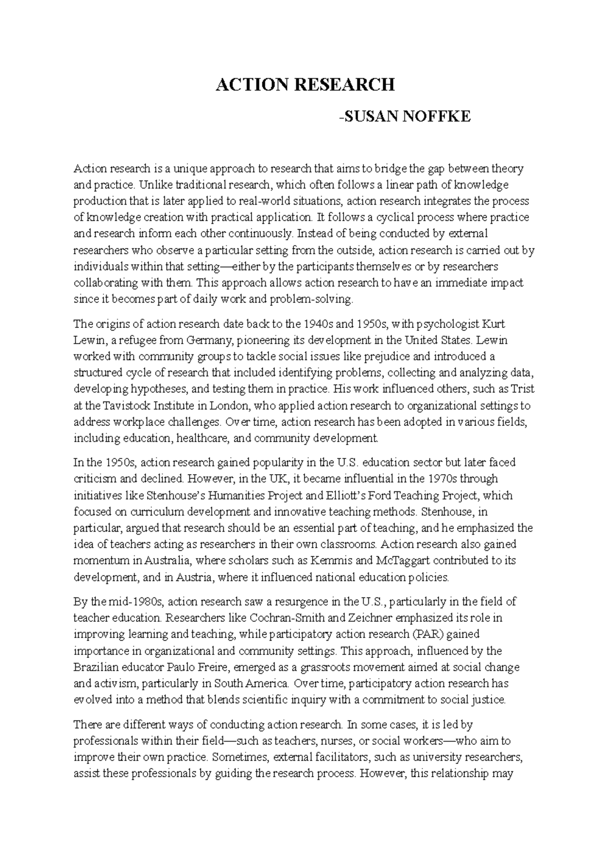 Action Research Notes: Bridging Theory and Practice in Education - Studocu