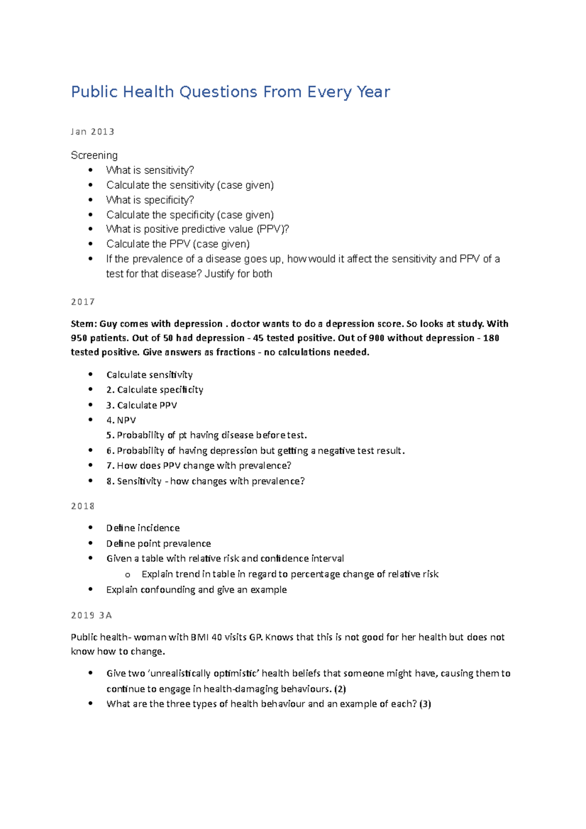 Public Health Exam Questions: Insights from 2013 to 2019 - Studocu