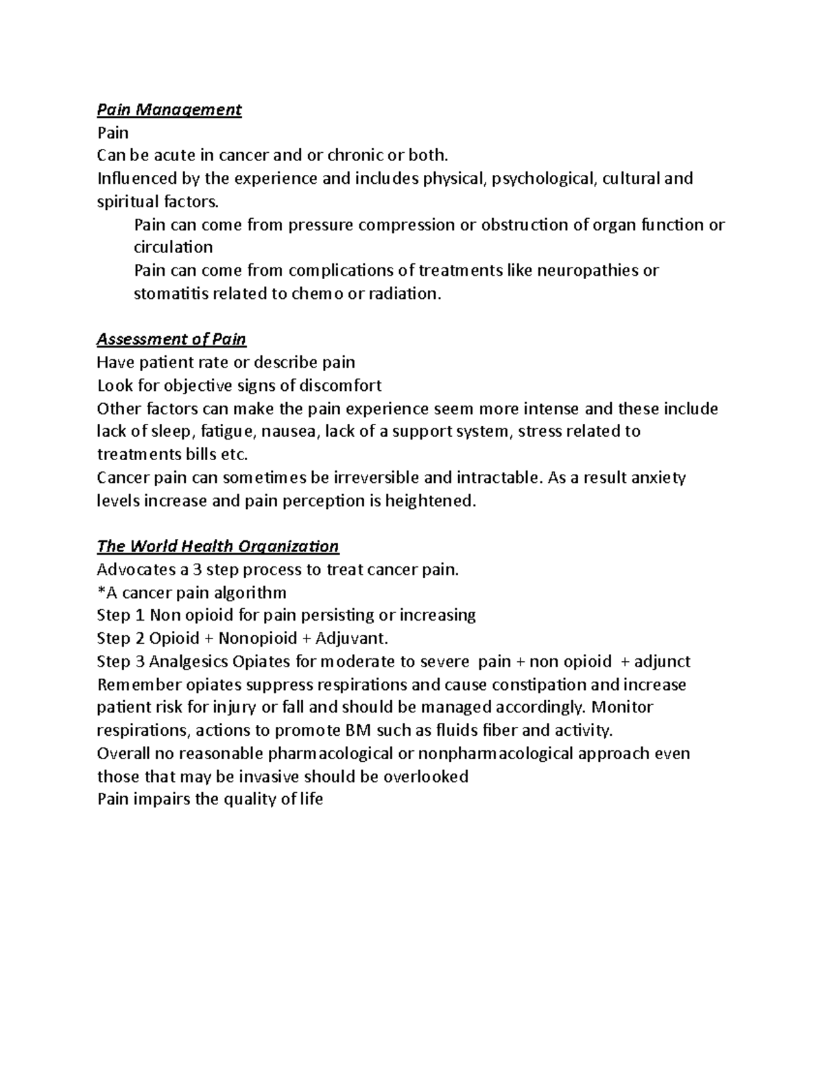 Pain Management Notes - Med-Surg Nursing (MNS) Essentials - Studocu