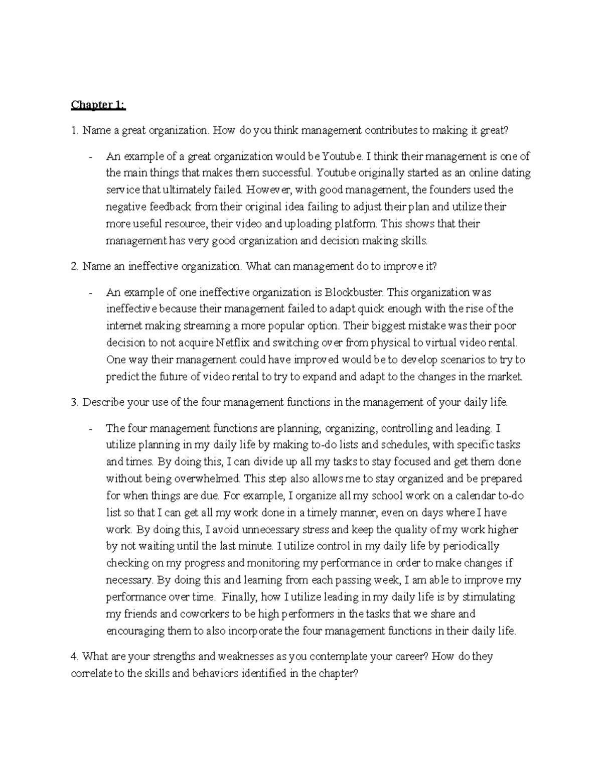 MGMT 101 Week 1 Assignment: Insights on Management Functions - Studocu