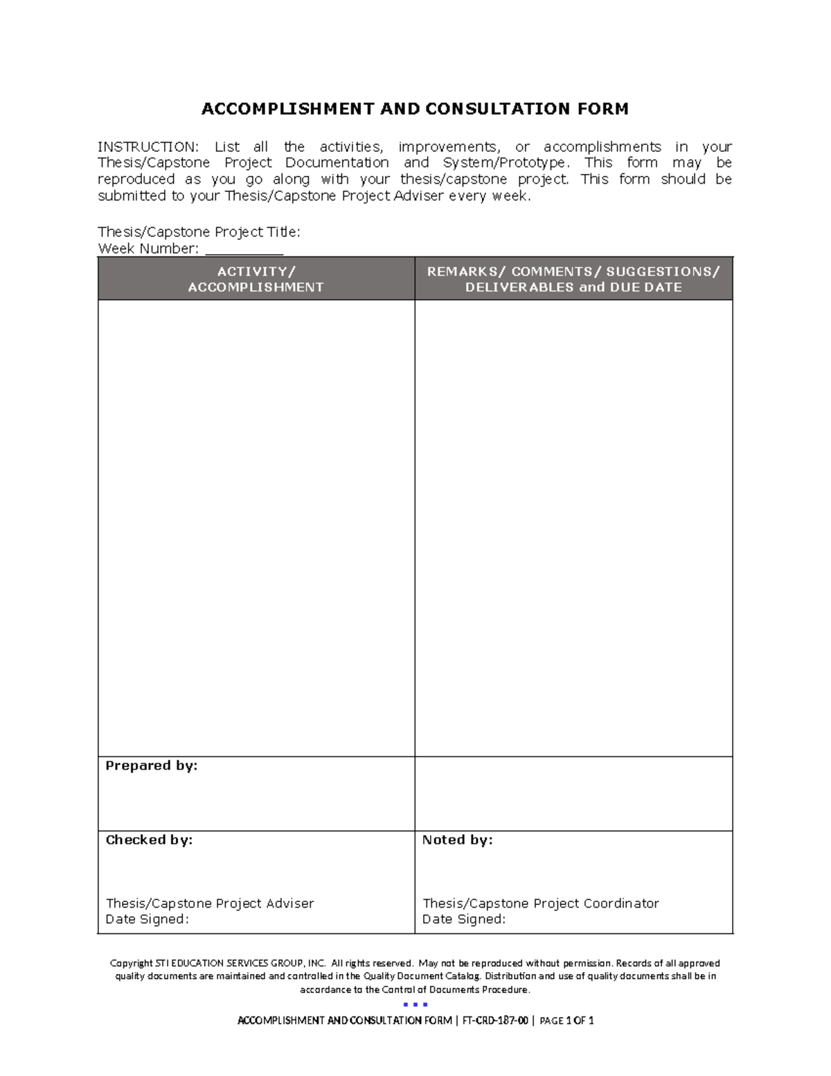 ACF 101: Accomplishment & Consultation Form Instructions - Studocu