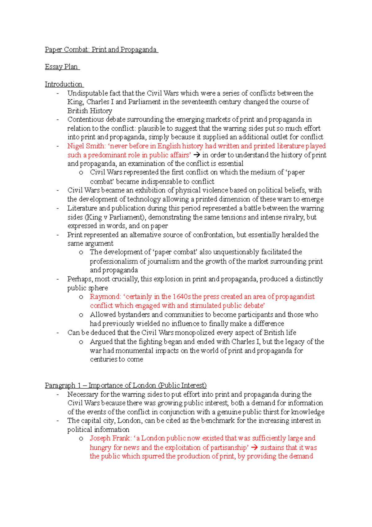 Paper Combat - Essay Plan - Paper Combat: Print and Propaganda Essay ...