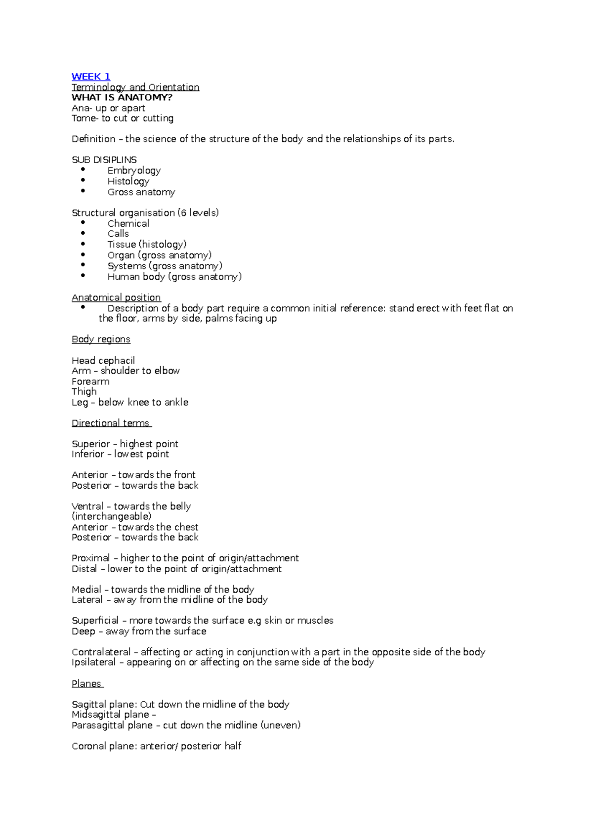 ANAT1001 Lecture Notes Overview of Anatomy & Connective Tissue - Studocu