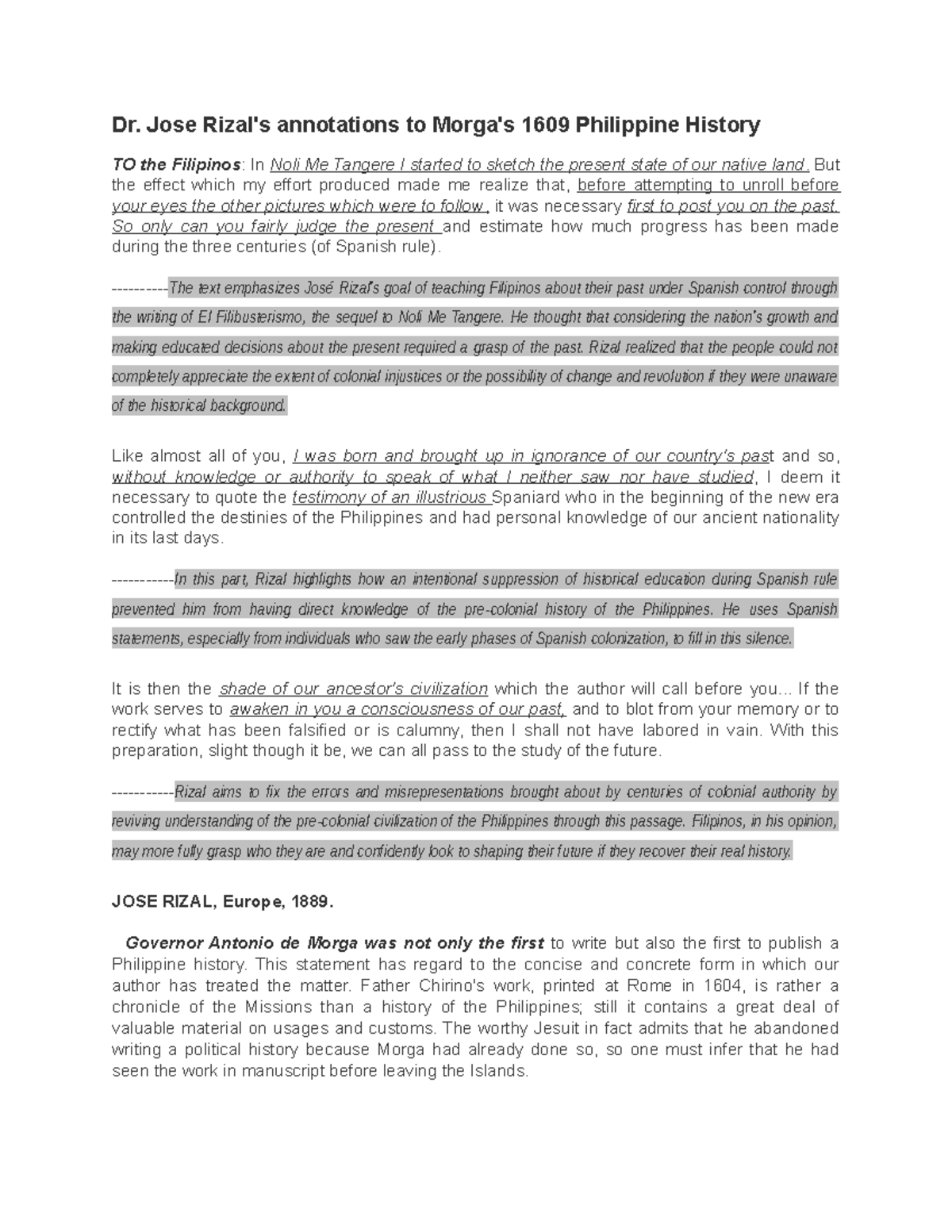 Jose Rizal's Annotations on Morga's Sucesos: Understanding Philippine ...