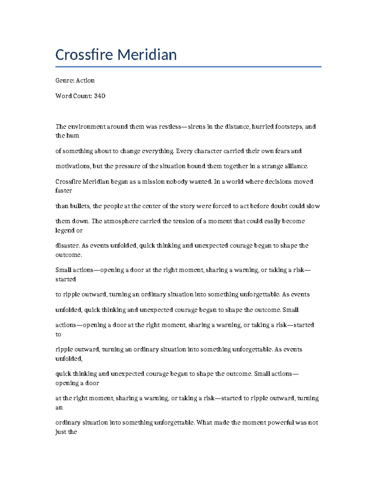 07 Crossfire Meridian: An Action-Packed Narrative Analysis - Studocu