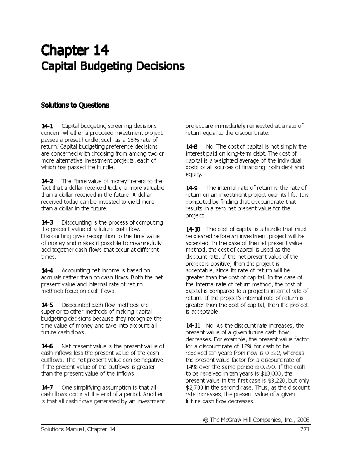 Chapter 14 - notes notes - Chapter 14 Capital Budgeting Decisions ...